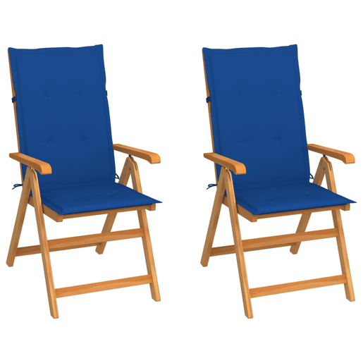 vidaXL Cadeiras de jardim c almofadões azul real 2 pcs teca maciça vidaXL Cadeiras de jardim c almofadões azul real 2 pcs teca maciça
