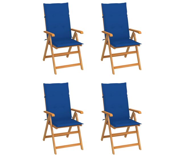 Vidaxl sillas de jardín 4 uds madera de teca con cojines azul royal