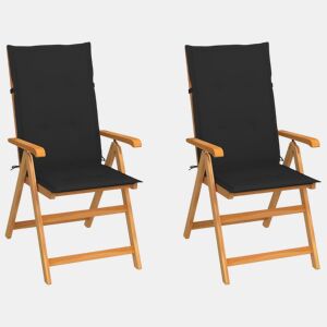 vidaXL Cadeiras de jardim c almofadões pretos 2 pcs teca maciça