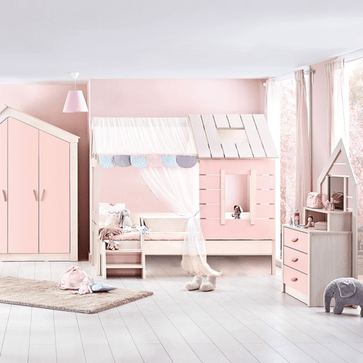 Cama criança casinha em aglomerado rosa 90x200cm