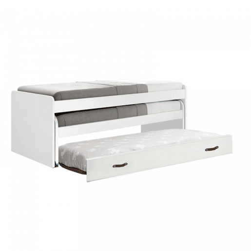 Cama tripla em aglomerado branco + estrados e colchões 90x200cm Cama tripla em aglomerado branco + estrados e colchões 90x200cm
