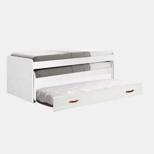 Cama tripla em aglomerado branco + estrados e colchões 90x200cm