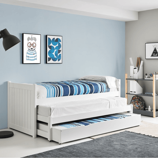 Cama nido de madeira branca 90x200 cm