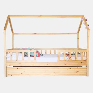 Cama casinha com grade + madeira pinho 90x190cm
