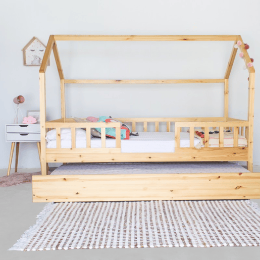 Cama casinha com grade + madeira pinho 90x190cm