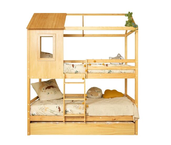 Litera + cama elevable madera pino 90x190/90x190cm
