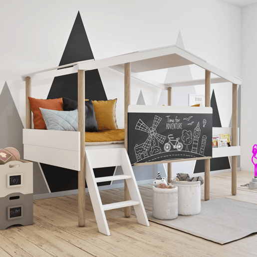 Cama de cabine com ardósia MDF branco 90x200cm
