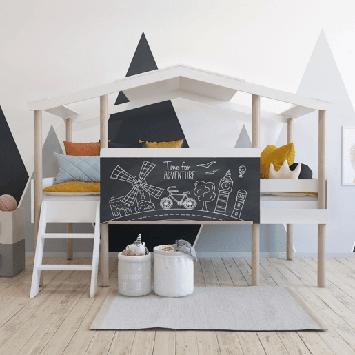 Cama de cabine com ardósia MDF branco 90x200cm