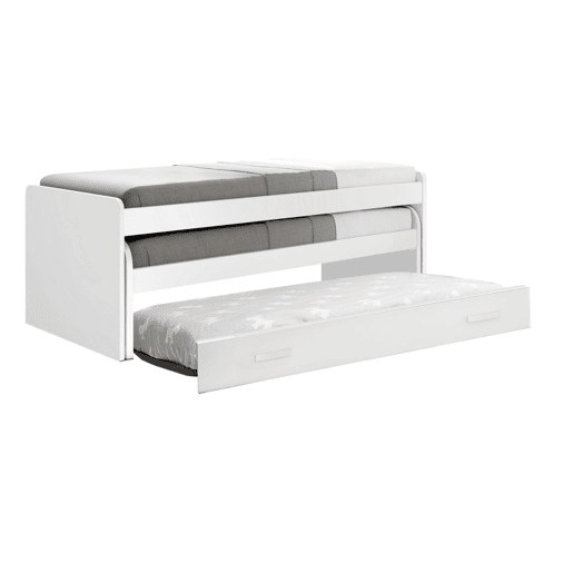 Cama tripla em aglomerado branco com estrados 105x200cm