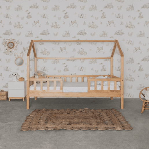 Cama casinha com grades de madeira pinho 90x190 cm