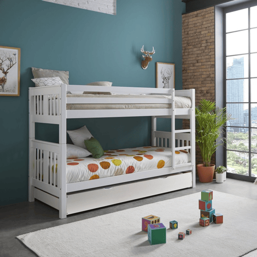 Beliche + gaveta para arrumação madeira branca lavada 90x190cm