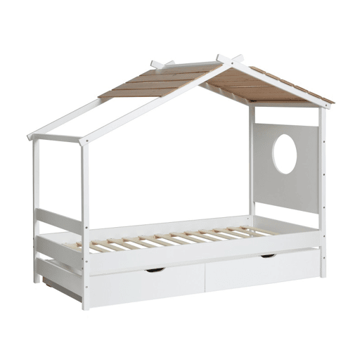 Cama cabana + 2 gavetas de madeira branca 90x190cm