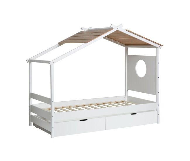 Cama cabaña + 2 cajones madera blanco 90x190cm