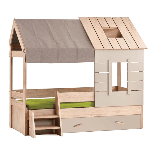 Cama de criança casinha + gaveta em aglomerado cinzento 90x200cm