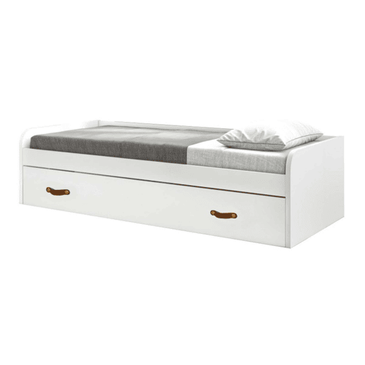 Cama + cama elevável em aglomerado branco com estrado e colchões 9090 cm Cama + cama elevável em aglomerado branco com estrado e colchões 9090 cm