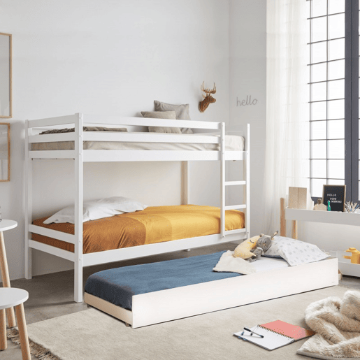 Beliche + cama extraível em madeira branca 90x19090x190cm