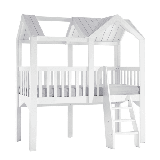 Cama alta de madeira branca 223,8x209,4x110,3cm