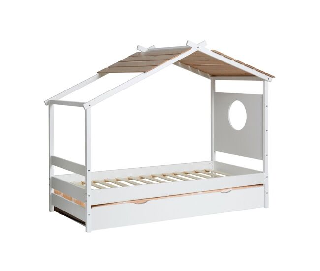 Cama cabaña + cama elevable madera blanco 90x190cm
