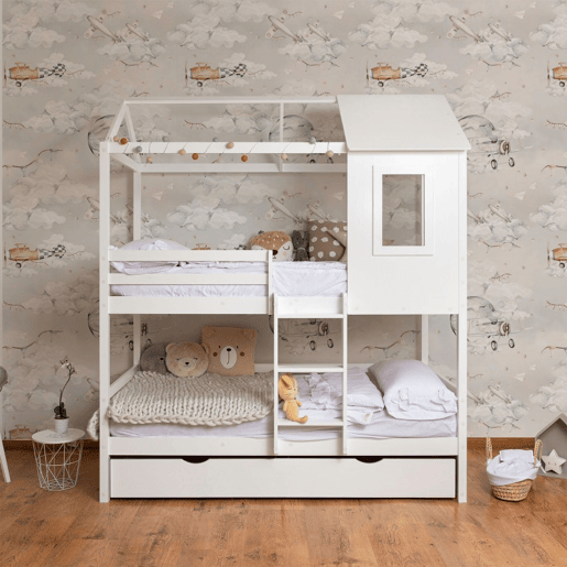 Beliche + cama extraível elevável madeira branca 90x19090x190cm Beliche + cama extraível elevável madeira branca 90x19090x190cm