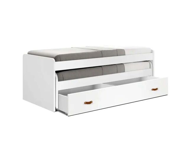 Cama + cajones aglomerado blanco con somieres y colchones 90x200cm