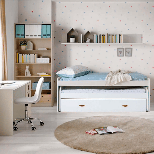 Cama + gavetas aglomerado branco com estrados e colchões 90x200cm