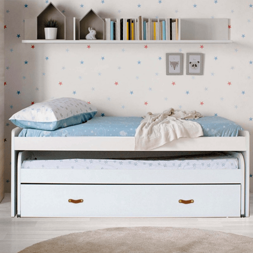 Cama + gavetas aglomerado branco com estrados 90x200cm