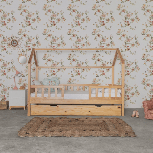 Cama casinha com grade + madeira de pinho 90x190cm