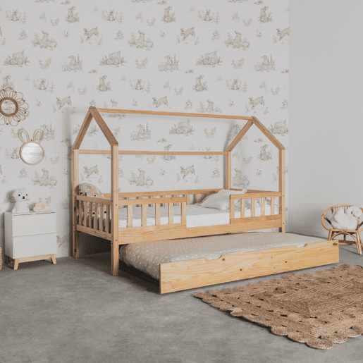 Cama casinha com grade + madeira de pinho 90x190cm