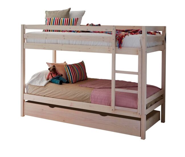 Litera + cama elevable madera blanco lavado 90x190cm
