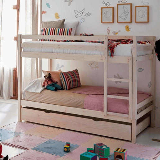 Beliche + cama elevável madeira branco lavado 90x190cm