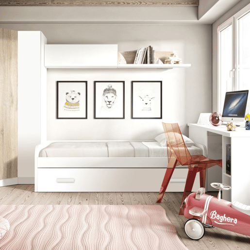 Cama + cama elevável aglomerado branco com estrado 105105 cm