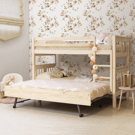 Beliche + cama extraível em madeira branca lavada 90x190cm