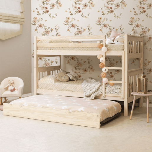 Beliche + cama extraível em madeira branca lavada 90x190cm