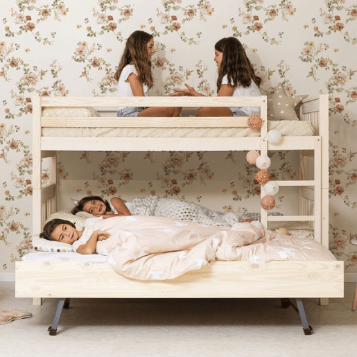 Beliche + cama extraível em madeira branca lavada 90x190cm