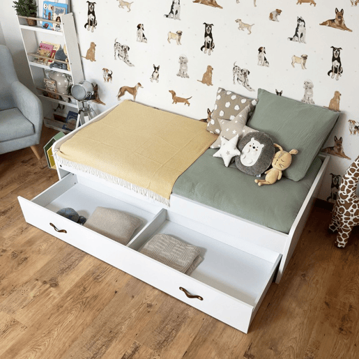 Cama + gavetas aglomerado branco com estrado e colchão 90x190cm