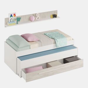 Cama e estante em aglomerado branco + estrados 65x199x96cm