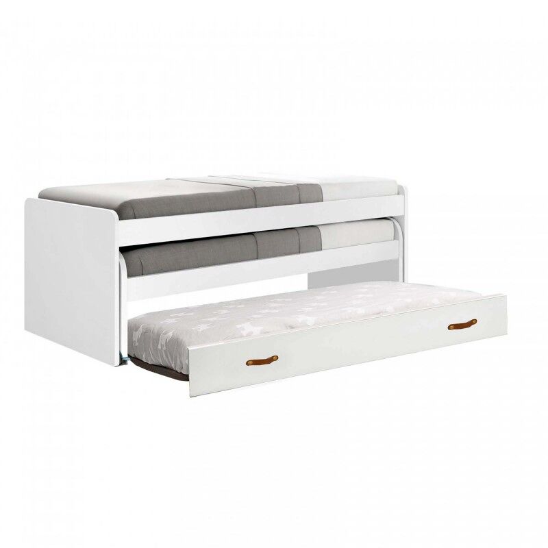 Cama triple aglomerado blanco con somieres 90x200cm