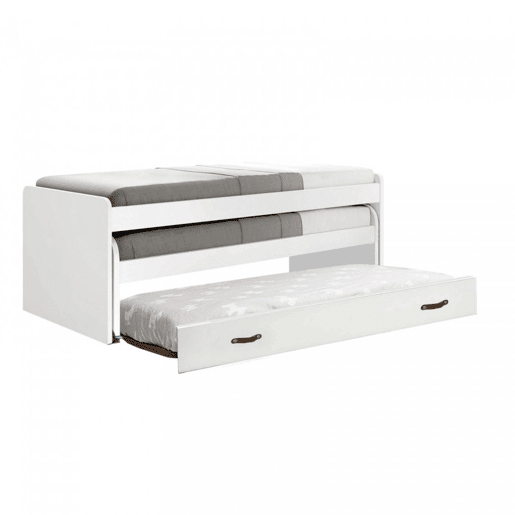 Cama tripla em aglomerado branco com estrados 90x200cm