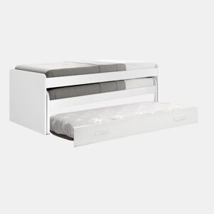 Cama tripla em aglomerado branco com estrados e colchões 105x200cm