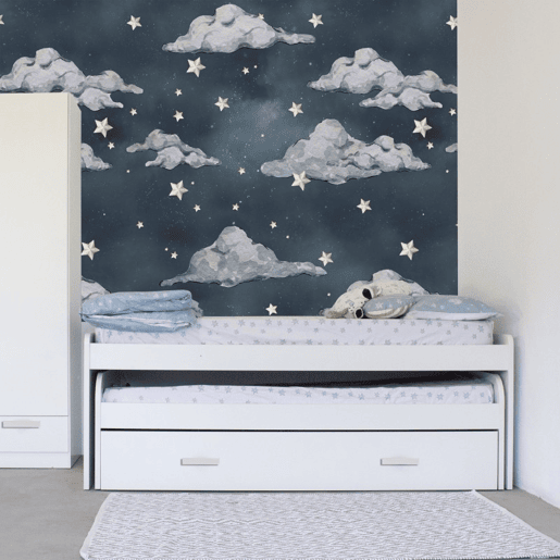 Cama tripla em aglomerado branco com estrados e colchões 105x200cm