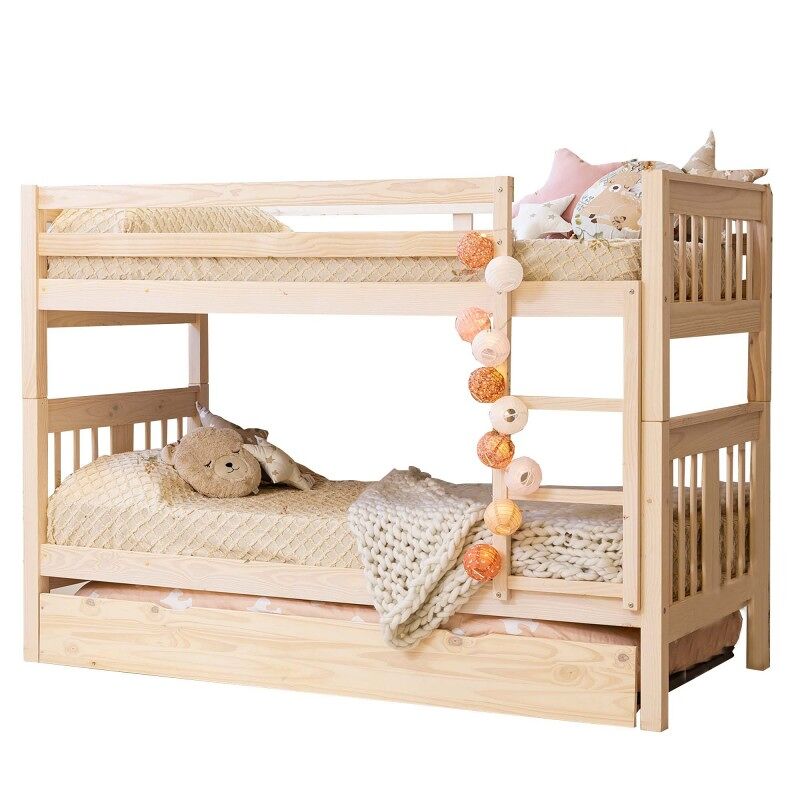 Litera + cama de arrastre madera blanco lavado 90x190cm