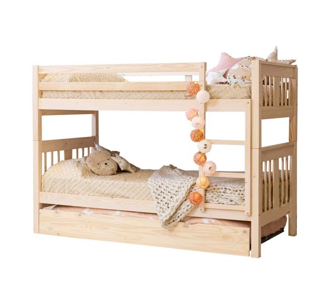 Litera + cama de arrastre madera blanco lavado 90x190cm