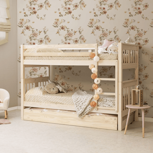 Beliche + cama extraível madeira branca lavada 90x190cm
