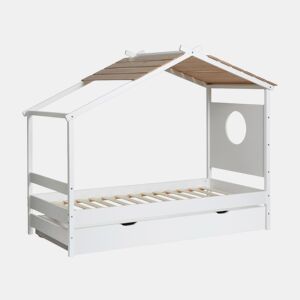Cama cabana + cama extraível em madeira branca 90x190cm