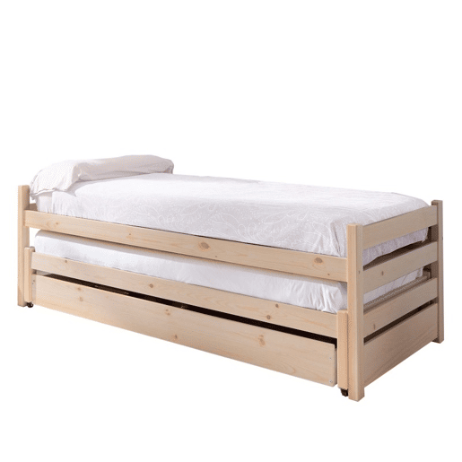 Cama nido tripla de madeira branco lavado 90x200 cm