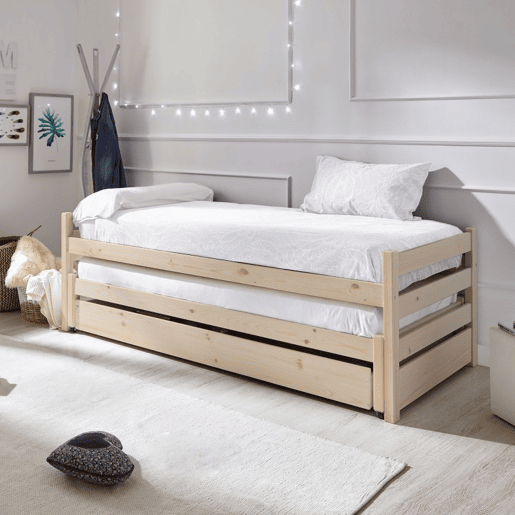 Cama nido tripla de madeira branco lavado 90x200 cm