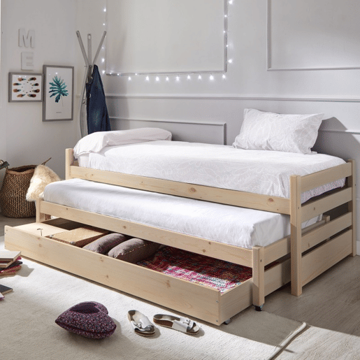 Cama nido tripla de madeira branco lavado 90x200 cm