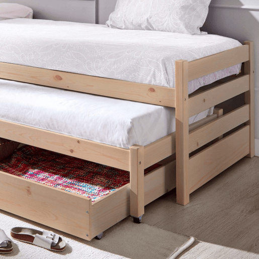 Cama nido tripla de madeira branco lavado 90x200 cm