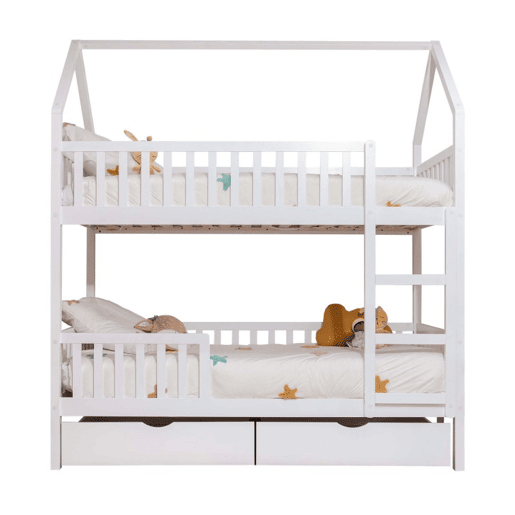 Beliche casinha + 2 gavetas de madeira branco 90x19090x190cm