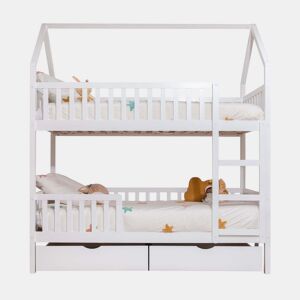 Beliche casinha + 2 gavetas de madeira branco 90x19090x190cm